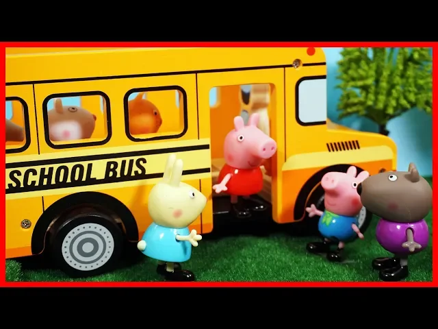 可愛木質校車玩具,佩佩豬小豬佩奇和朋友一起坐著上學去
